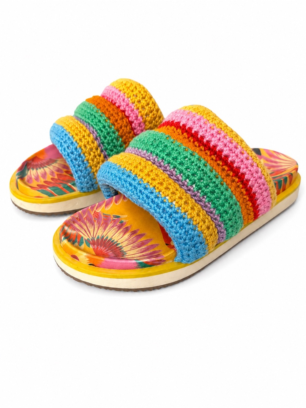 Farm Rio Multi-Color Crochet Slide Sandals